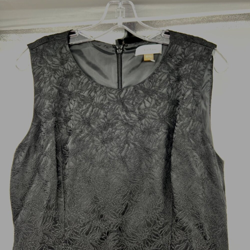 Calvin Klein Embroidered Floral Sheath Dress Sleeveless Black Size Medium Zip - Picture 2 of 9
